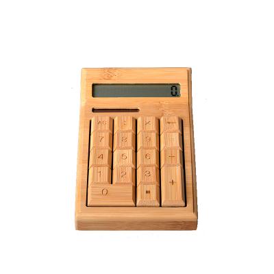 China 12 Digit Universal Purpose Custom Bamboo Eco-Friendly Desktop Calculator Solar Wooden Cashier Calculator for sale