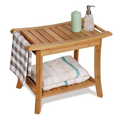 China Foldable Customized Bamboo Organizer Stool Storage Shelf Bath Shower Bench Bathroom Seat Spa Bath Organizer for sale