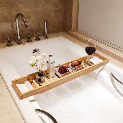 China Amazon Sustainable Hot Selling Bamboo Tub Caddy Tray With Deeper Phone Holder for sale