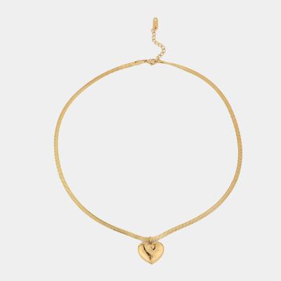 China 14k Gold Stainless Steel Fishbone Link Snake Chain Hypoallergenic Simple Adjustable Bone Heart Chain Necklace for sale