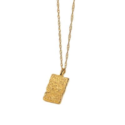 China Hypoallergenic Gold Plated Uneven Rectangle Pendant 18k Gold Filled Necklace Stainless Steel Necklace Jewelry Wholesale for sale