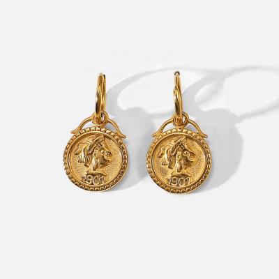 China Newest Trendy Style Hypoallergenic Earings Wholesale Personality Face Portrait 18k Solid Pure Gold Earrings for sale