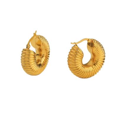 China Hypoallergenic Gold Plated Screw Twisted Stainless Steel Chunky Hoop Women Accessories Earrings Smooth Vintage 18k Earring for sale