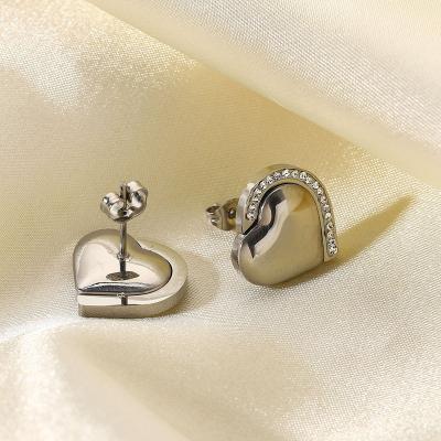 China Cute Zirconia Diamond Zircon Stud Earrings Hypoallergenic Personality 316 Stainless Steel Heart Shape Love Stud for sale