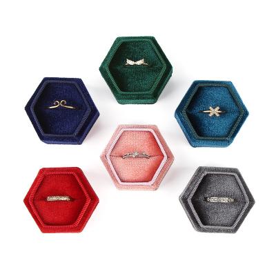 China 2021 recyclable the new velvet hexagon ring box jewelry box velvet jewelry box factory best-selling stock can be customized LOGO for sale