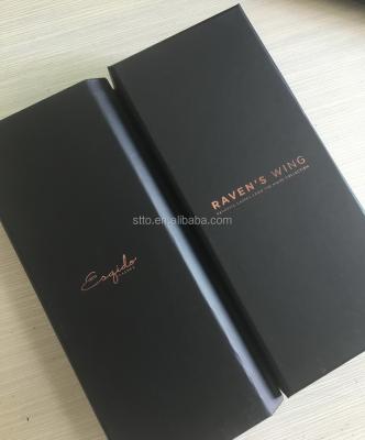 China Recycled Materials Collapsible Folding Door Box in Black Art Paper Matte Finish Foiled Rose Gold Hot Stamping Logo for sale