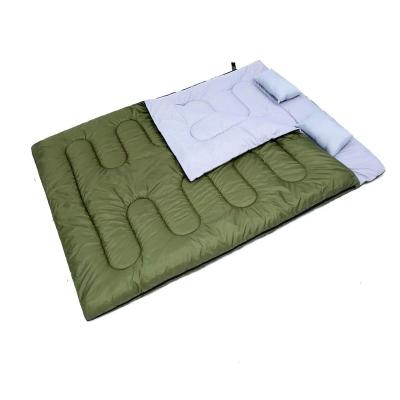 China Envelope Type Good Quality Cavity Fiber Double Outdoor Camping Sleeping Bag With 2 Pillows For Winter for sale