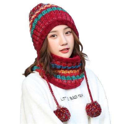 China Medium beanie knitted winter hat beanie custom printed jacquard knitted scarves and hats set scarf for sale