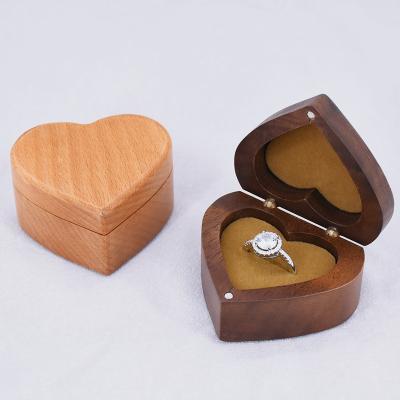 China Elegant and Atmospheric Handcrafted Heart Shaped Nuts with Soft Velvet Backing Interior Best Selling Wooden Ring Boxes for sale