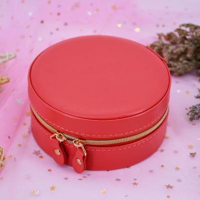 China Red Packaging Handmade Travel Organizer with Mirror Small Gift for Earring Pendant Bracelet Jewelery Case PU Leather Jewelry Box for sale