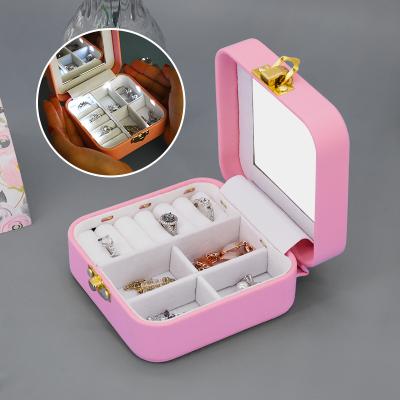 China Custom Handcrafted Jewelry Box With Lock Large Capacity PU Jewelry Storage Box Earrings Necklace Bracelet Leather Storage Box for sale