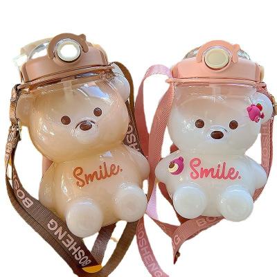 China Viable Cute New Gradient Color Bear Water Bottle Kids Portable Gxp Bottles Water Bottle Cup Supports White Case Plastic Camp 4 Colors for sale