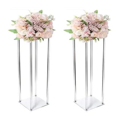 China Y-Q031 120cm Large Acrylic Flower Stand Rectangle Gold Wedding Table Centerpiece Metal Flower Stand For Wedding Decoration for sale