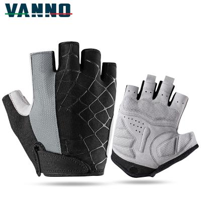 China VANNO Wear Resistant Cycling Short Half Finger MTB Road Bicycle Hand Riding Gloves Shockproof Bike Gloves for sale