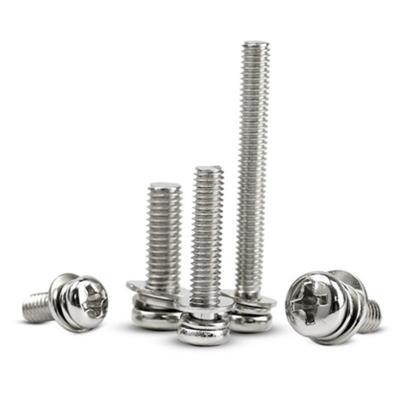 China Pan 304 Stainless Steel Cross Round Head Screw With Flat Washer Spring Washer Three Combination Screws M4*8 for sale