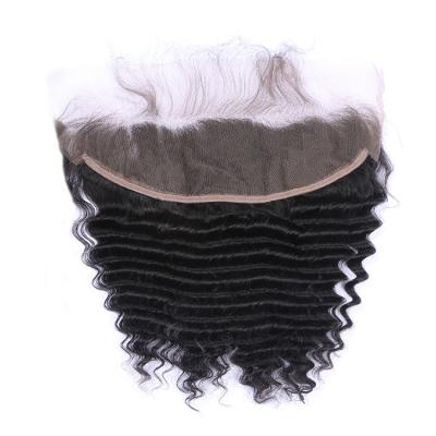 China Premium Human Hair Tangle Closure 13x4 Natural Water Wave Frontal Raw Hair Cuticle Aligned Indian Frontal Closure for sale