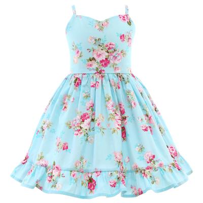 China Anti-Static Floral Girls Dress Cotton Backless Baby Dresses Adjustable Sling Dress Kids Casual Clothes For 1-10 Years for sale