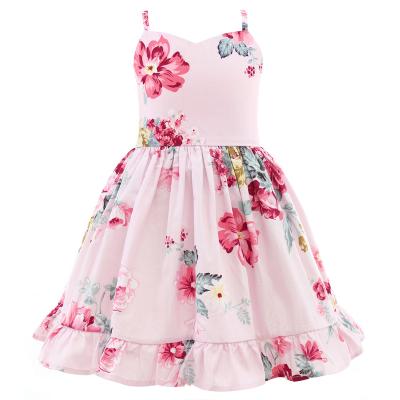 China Anti-Static Floral Girls Dress Cotton Backless Baby Dresses Adjustable Sling Dress Kids Casual Clothes For 1-10 Years for sale