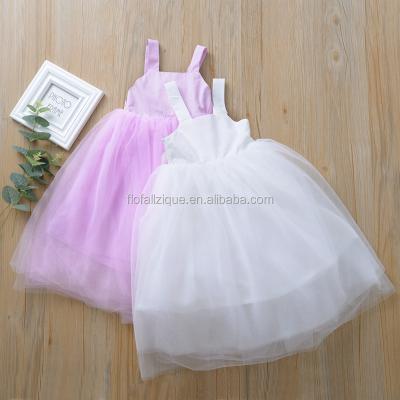 China Small Viable Wedding Bridesmaid RTS Kids Dress Solid White Purple Color Baby Dress Cheap Baby Outfits for sale