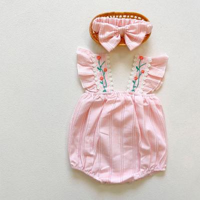 China 2021 Summer Korean INS Baby Plaid Jacquard Baby Overalls Breathable Sleeveless Romper Overalls for sale