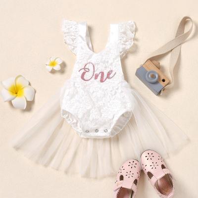 China 2021 Breathable Ins Baby Flight Sleeve Lace Up Mesh Print Romper Infant Toddler Clothes for sale