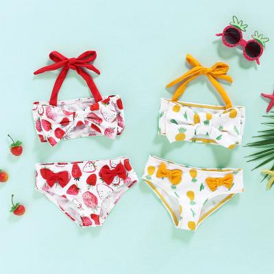 China New 2021 Central Institute of Statistics Girls Swimsuit Girls Strawberry Printing Slit Beach Hot Spring Swimsuit Breathable for sale