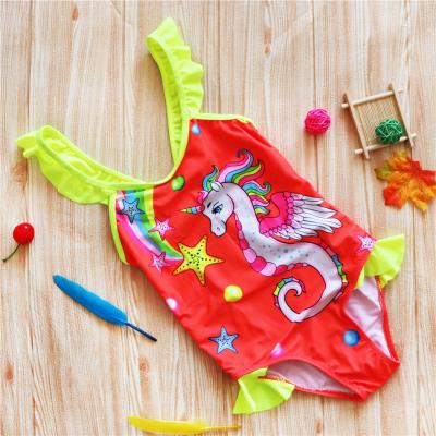 China 2021 Red One-Piece Unicorn Girls Swimsuit Children's Swimming Suit Breathable Cartoon INS Swimwear for sale