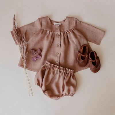 China Vintage Girls Clothing Sets Plaid Long Sleeve Tops + Pants 2pcs Baby Clothes Sets Rayon Kids Linen Clothes for sale