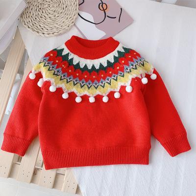 China 2021 winter more QUICK DRY velvet thickening 0-3 years old girls and children Korean wool ball knitted pullover sweater for sale