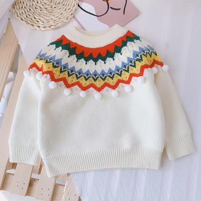 China 2021 winter more QUICK DRY velvet thickening 0-3 years old girls and children Korean wool ball knitted pullover sweater for sale