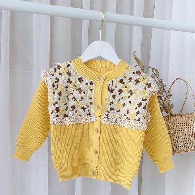 China 2021 Breathable Spring And Autumn 0-3 Years Baby Korean Style Leopard Print Lace Up Knitted Sweater Cardigan Jacket for sale