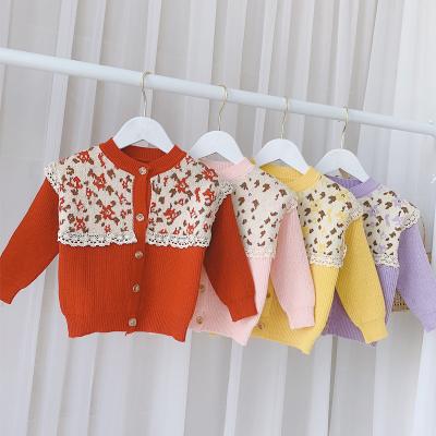 China Breathable 2021 Spring And Autumn 0-3 Years Old Baby Girl Korean Style Leopard Print Lace Knitted Sweater Cardigan Jacket for sale