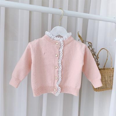 China 2021 Breathable Spring And Autumn 0-3 Years Baby Style Princess Lace Knitted Wool Korean Cardigan Jacket for sale