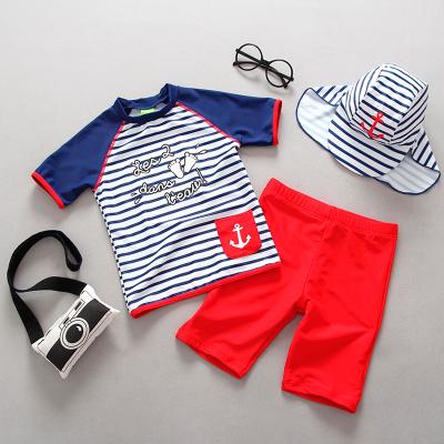 China 2021 Anti-UV Surfing Stripe Breathable INS Suit Boys Sunscreen Swimwear Pants Set Children Army Boys Swimsuit for sale