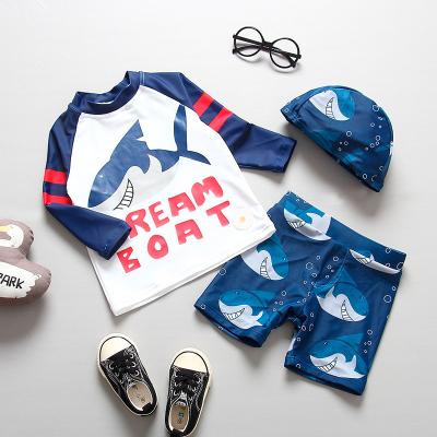 China 2021 Kids Swimwear Boys Long Sleeve Shark Slit Breathable Swimwear Set Boys Kids Sunscreen Quick-drying Baby Swimwear for sale