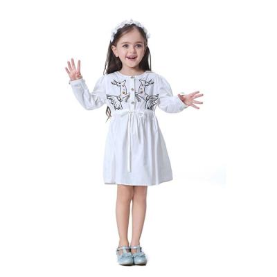 China Breathable RTS Flofallzique Clearance Summer Long Sleeve Elk Print Kids Dress Kids Clothes Dress 1 To 8Years Daily Casual Dress White for sale