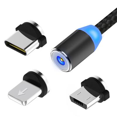 China With magnetic +Strong +360Â LED indicator; ° Free Shipping OEM High Quality Nylon Magnetic Cable Rotate Mini Usb Cable 3 In 1 Usb Magnetic Cable for sale