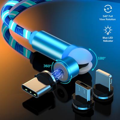 China Free Shipping MP3/MP4 Player AM22 1M Nylon 540 Degree Led Luminous USB Cable Metal Cable Usb C Phone Charger Bulk Magnetic Cable for sale