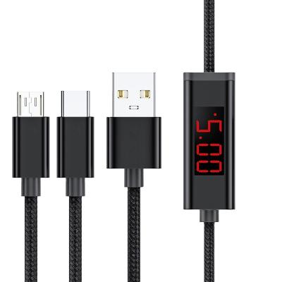 China 3A Custom Logo AC36 1M Nylon Braided LED Display Fast Charging Current Phone Charging 2in1 USB Cable for sale