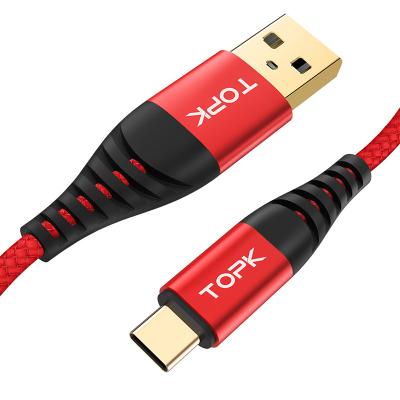 China 3A Fast Charging TOPK Free Shipping High Quality Nylon Braided Fast Charging Micro Type 3A Gold Plated USB C Cable for sale