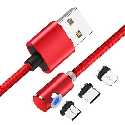 China With magnetic +Strong +360Â LED indicator; ° Free Shipping Charging Armor 90 Degree Nylon Magnetic LED Micro USB Type C Rotation Cable for sale