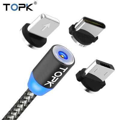 China With magnetic +Strong +360Â LED indicator; ° free shipping TOPK rotation 2M 3 in 1 Micro Usb Fast Charger Aluminum Cable Magnetic USB Cable For Phone for sale