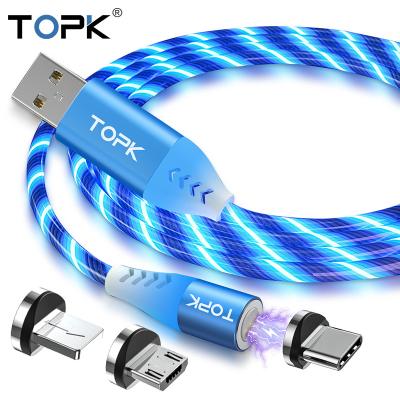 China Strong Magnetic + Data Transfer + Free Shipping TOPK 2M Flowing Flowing Light AM16 Led Flow Fast 3 In 1 Cord Usb Multiple Charging Data Cable for sale