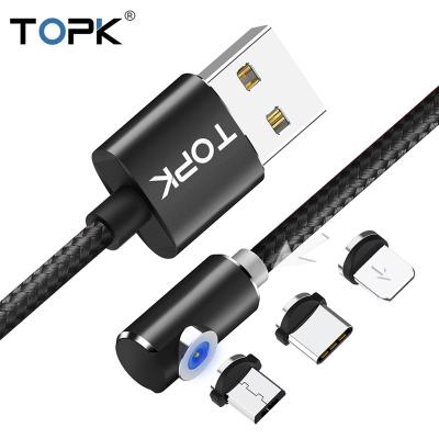 China With magnetic +Strong +360Â LED indicator; ° wholesale free shipping TOPK spinning magnetic charging cable Elobw 3 in 1 led Usb magnetic cable for sale