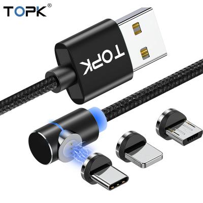 China Free Shipping 3A Usb Fast Charging TOPK AM69 2M Elbow Magnetic Cable 3A 3 in 1 Fast Charging Data Cable Usb for sale