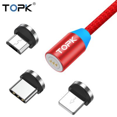 China With magnetic +Strong +360Â LED indicator; ° Free Shipping AM37 360 Degree Rotation TOPK 2M 3 In 1 Usb Type C 8 Pin Micro Usb Cable for sale