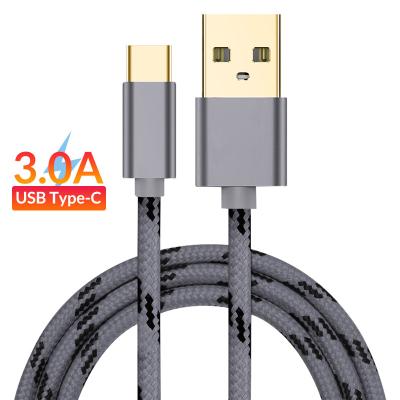 China 3A Fast Charging Nylon Braided Gold Plated 3A Mobile Phone Charger Fast Charging Type C Micro USB Cable for sale