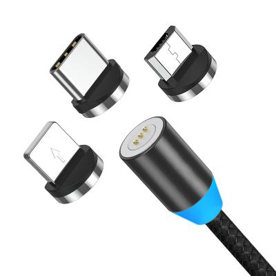 China With magnetic +Strong +360Â LED indicator; ° Custom Logo AM37 1M Rotation 3rd GEN 3A Fast Charging Magnetic Micro Type C USB LED Charging Cable for sale