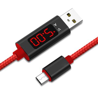 China 3A Custom Logo AC27 1M Nylon Braided 2.4A LED Display Fast Charging Current Phone Charging Micro USB Data Cable for sale