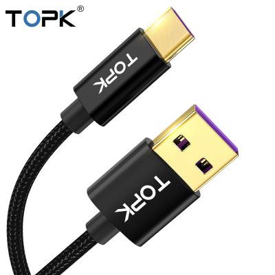 China 5A TOPK Logo 5A Fast Charging Custom Gold Plated Usb Type C Cable Black Matte Black Nylon Usb Charger Cable for sale